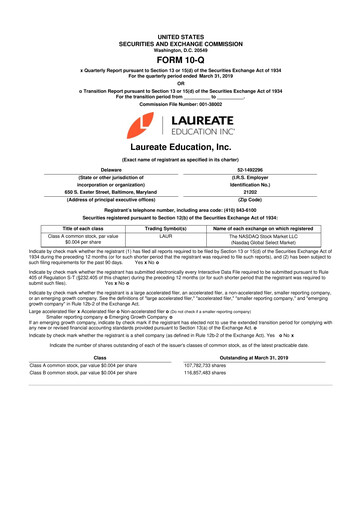 Thumbnail Laureate Education
 10-Q Quarterly Report FY2019 