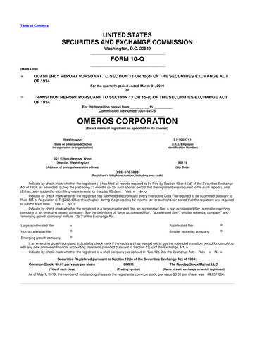 Thumbnail Omeros Corporation 10-Q Quarterly Report FY2019 