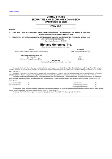 Miniature Bionano Genomics
 10-Q Rapport trimestriel 2019 