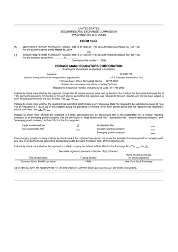 Thumbnail Horace Mann Educators 10-Q Quarterly Report FY2019 