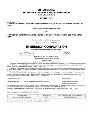 Thumbnail Immersion Corporation
 10-Q Quarterly Report FY2019 