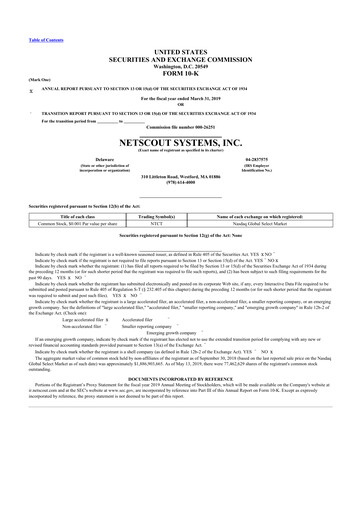 Thumbnail NETSCOUT 10-K Annual Report 2019