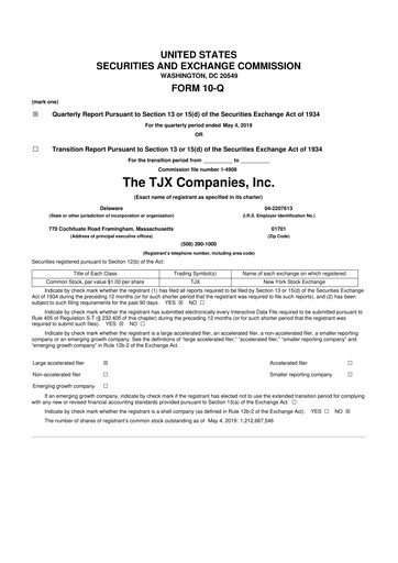 Thumbnail TJX Companies 10-Q Quarterly Report FY2020 