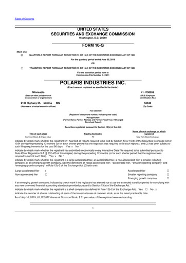 Thumbnail Polaris 10-Q Quarterly Report FY2019 
