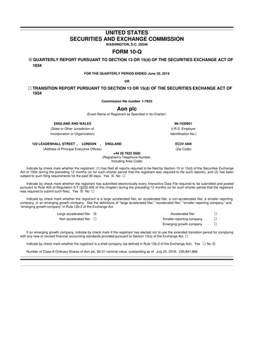 Thumbnail Aon 10-Q Quarterly Report FY2019 