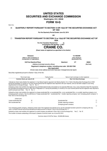 Thumbnail Crane NXT 10-Q Quarterly Report FY2019 