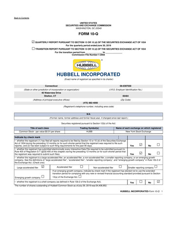Thumbnail Hubbell 10-Q Quarterly Report FY2019 