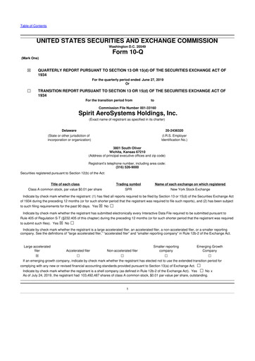 Thumbnail Spirit AeroSystems 10-Q Quarterly Report FY2019 