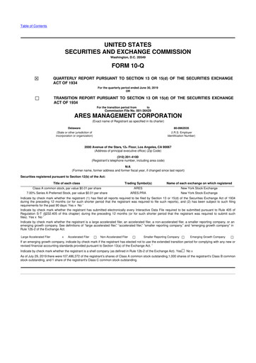 Thumbnail Ares Management
 10-Q Quarterly Report FY2019 