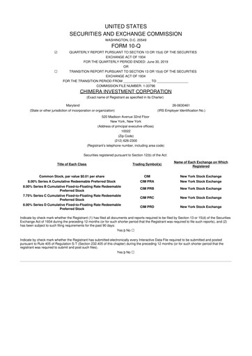 Vorschaubild Chimera Investment Corporation 10-Q Quartalsbericht 2019 