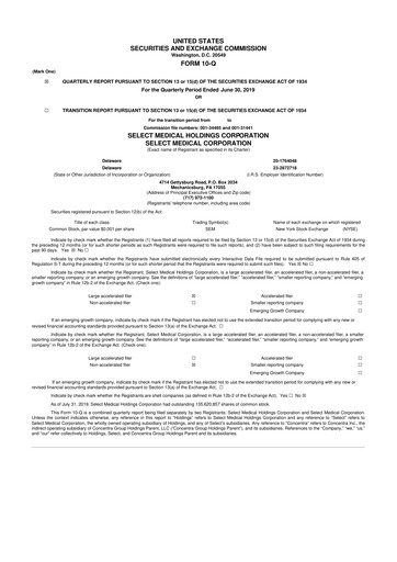 Miniature Select Medical Holdings 10-Q Rapport trimestriel 2019 