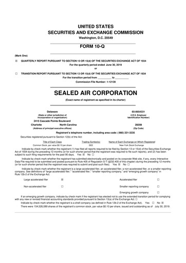Miniature Sealed Air
 10-Q Rapport trimestriel 2019 