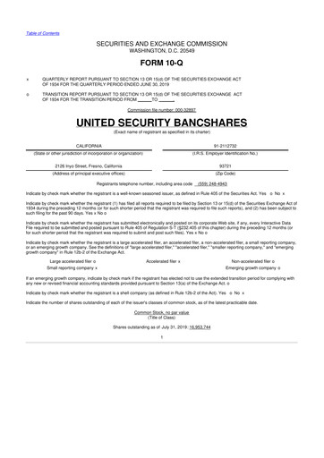 Thumbnail United Security Bancshares 10-Q Quarterly Report FY2019 