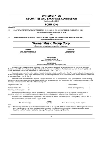Thumbnail Warner Music Group
 10-Q Quarterly Report FY2019 
