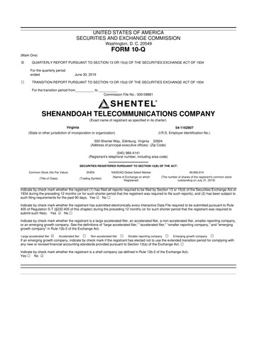Thumbnail Shentel 10-Q Quarterly Report FY2019 