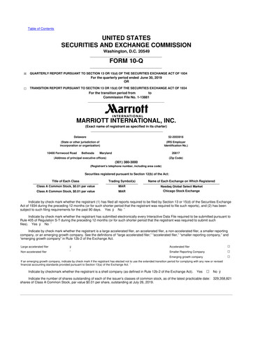 Thumbnail Marriott International 10-Q Quarterly Report FY2019 