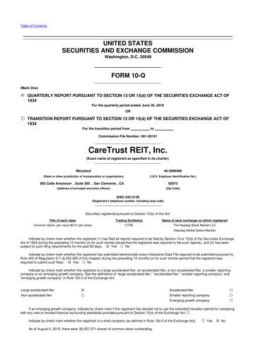 Thumbnail CareTrust REIT
 10-Q Quarterly Report FY2019 