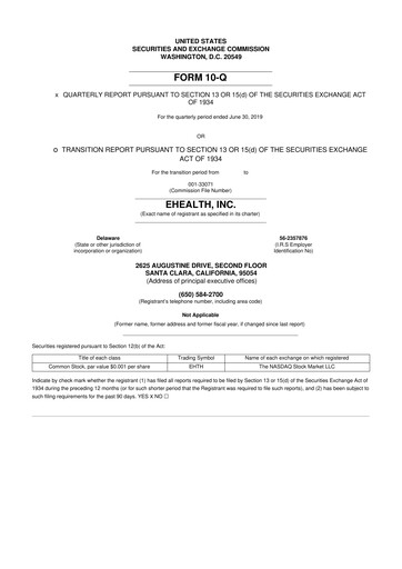 Miniature eHealth 10-Q Rapport trimestriel  