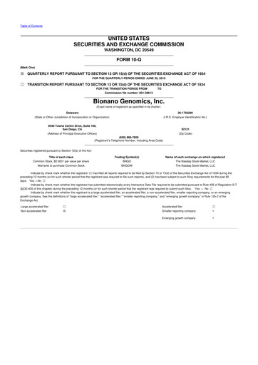 Miniature Bionano Genomics
 10-Q Rapport trimestriel 2019 