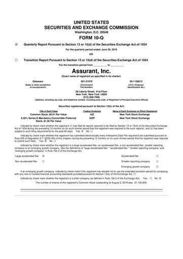 Thumbnail Assurant 10-Q Quarterly Report FY2019 