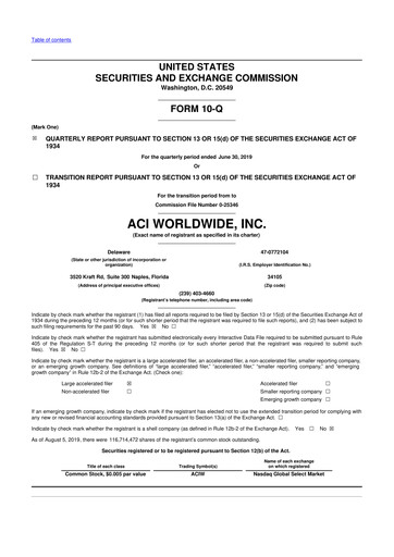 Thumbnail ACI Worldwide
 10-Q Quarterly Report FY2019 