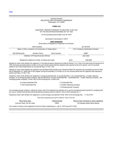 Thumbnail First Bancorp
 10-Q Quarterly Report FY2019 