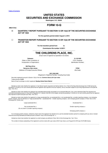 Thumbnail The Children's Place
 10-Q Quarterly Report FY2019 