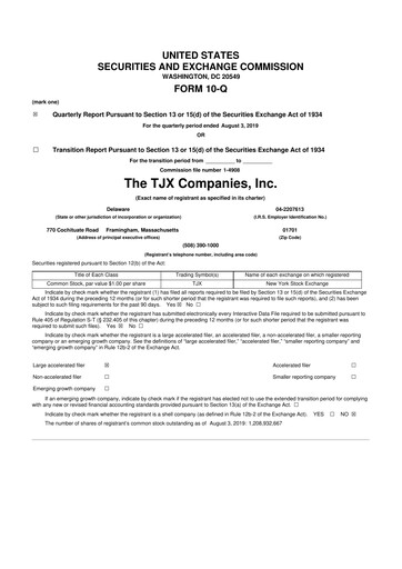Thumbnail TJX Companies 10-Q Quarterly Report FY2020 