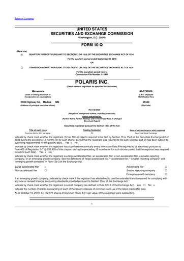 Thumbnail Polaris 10-Q Quarterly Report FY2019 