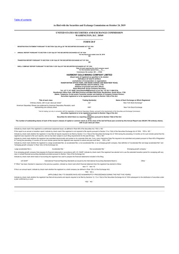 Thumbnail Harmony Gold 20-F Annual Report 2019