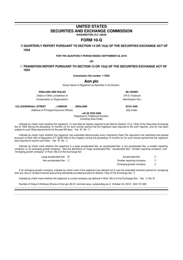 Thumbnail Aon 10-Q Quarterly Report FY2019 