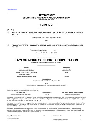 Thumbnail Taylor Morrison
 10-Q Quarterly Report FY2019 