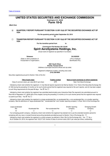 Thumbnail Spirit AeroSystems 10-Q Quarterly Report FY2019 