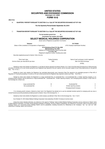 Miniature Select Medical Holdings 10-Q Rapport trimestriel 2019 