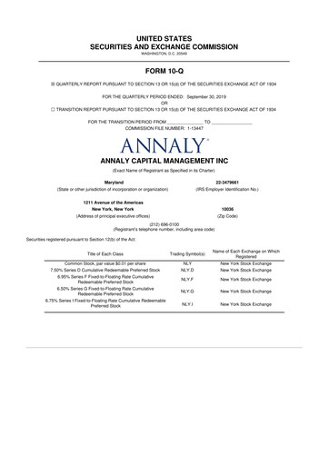 Thumbnail Annaly Capital Management
 10-Q Quarterly Report FY2019 