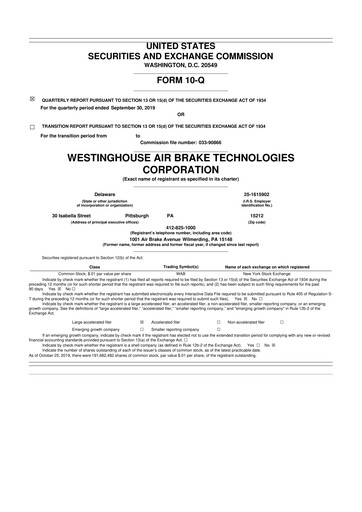 Thumbnail Wabtec 10-Q Quarterly Report FY2019 