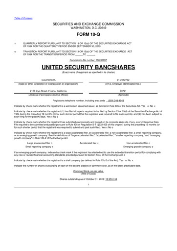 Thumbnail United Security Bancshares 10-Q Quarterly Report FY2019 