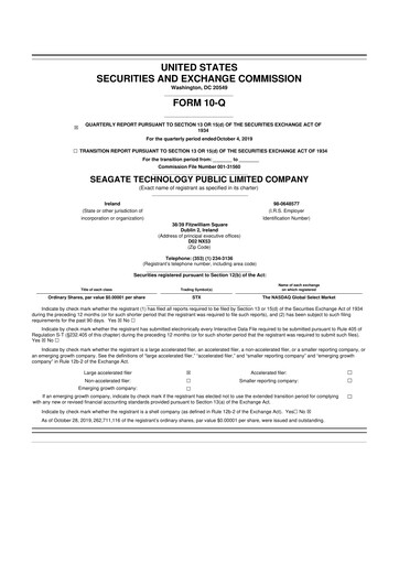 Thumbnail Seagate Technology 10-Q Quarterly Report FY2020 