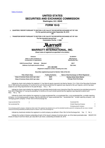 Thumbnail Marriott International 10-Q Quarterly Report FY2019 