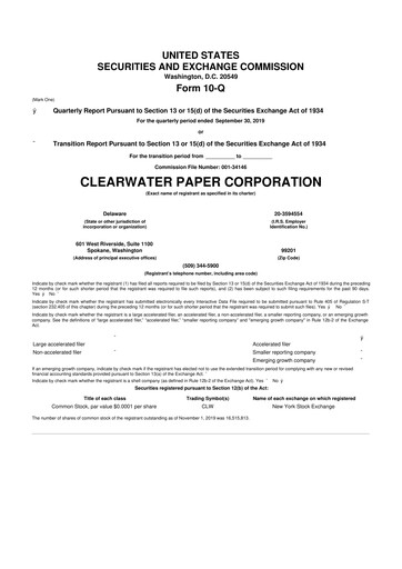 Thumbnail Clearwater Paper 10-Q Quarterly Report FY 