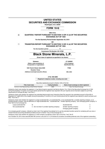 Thumbnail Black Stone Minerals
 10-Q Quarterly Report FY2019 