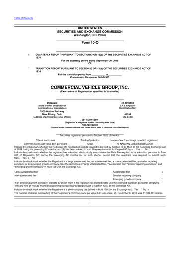 Miniature Commercial Vehicle Group (CVG) 10-Q Rapport trimestriel 2019 