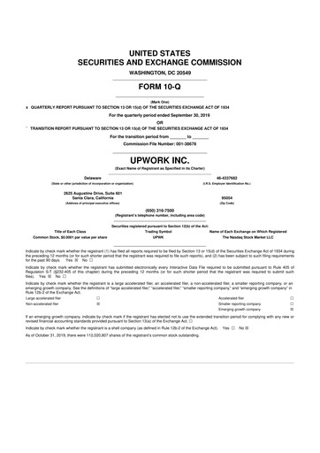 Thumbnail Upwork 10-Q Quarterly Report FY2019 