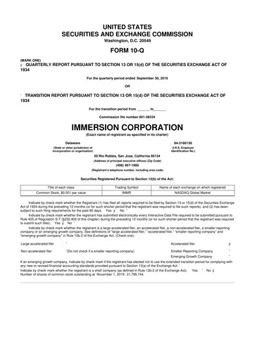 Thumbnail Immersion Corporation
 10-Q Quarterly Report FY2019 
