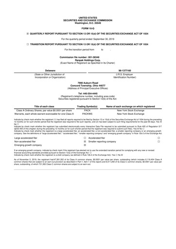 Thumbnail Ranpak 10-Q Quarterly Report FY2019 
