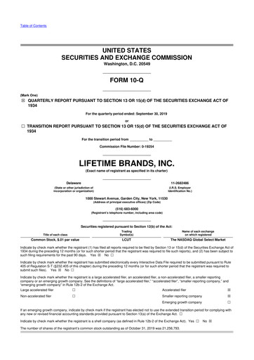 Miniature Lifetime Brands 10-Q Rapport trimestriel 2019 