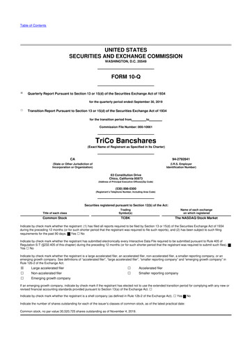 Thumbnail TriCo Bancshares 10-Q Quarterly Report FY2019 
