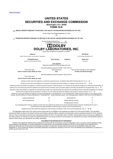 Thumbnail Dolby 10-K Annual Report 2019