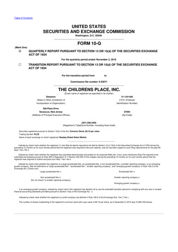 Thumbnail The Children's Place
 10-Q Quarterly Report FY2019 