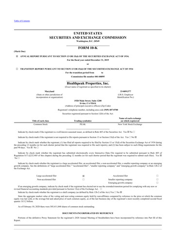 Thumbnail Healthpeak Properties
 10-K Annual Report 2019